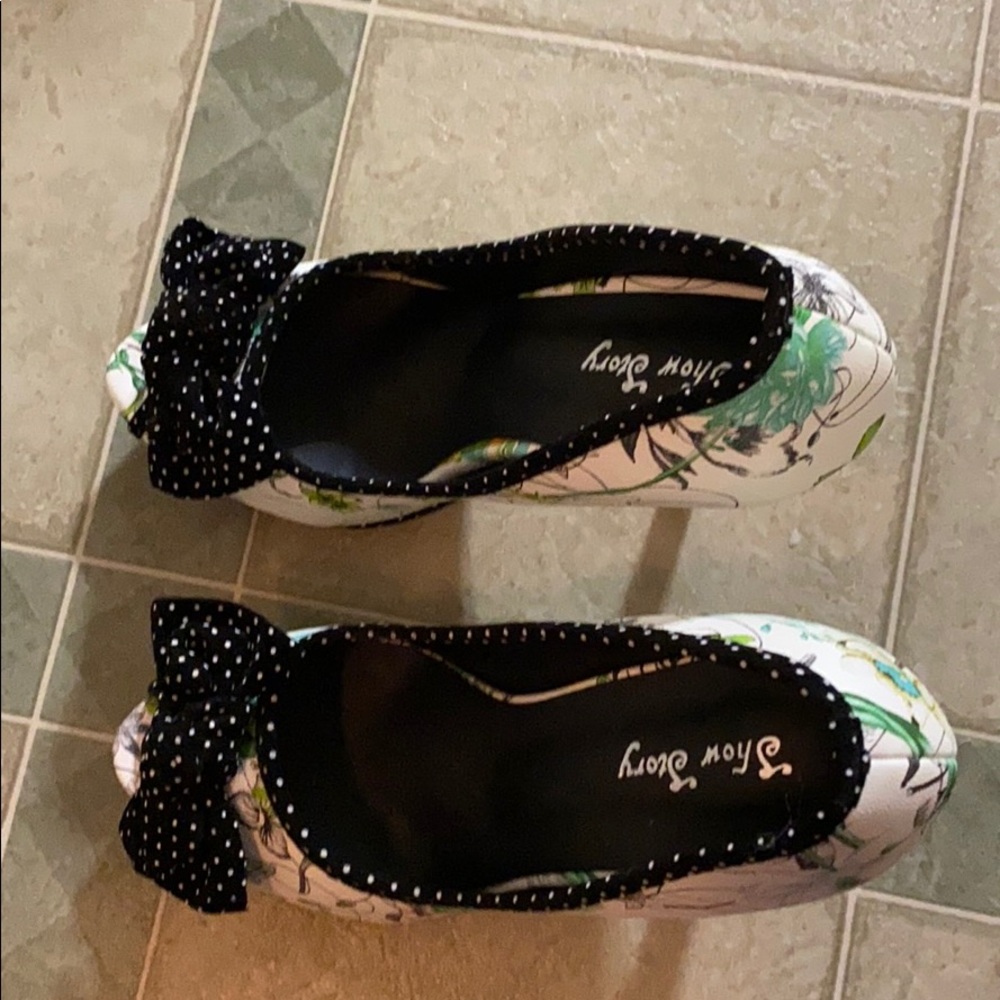 floral polka dots bow party pump toe heel shoes